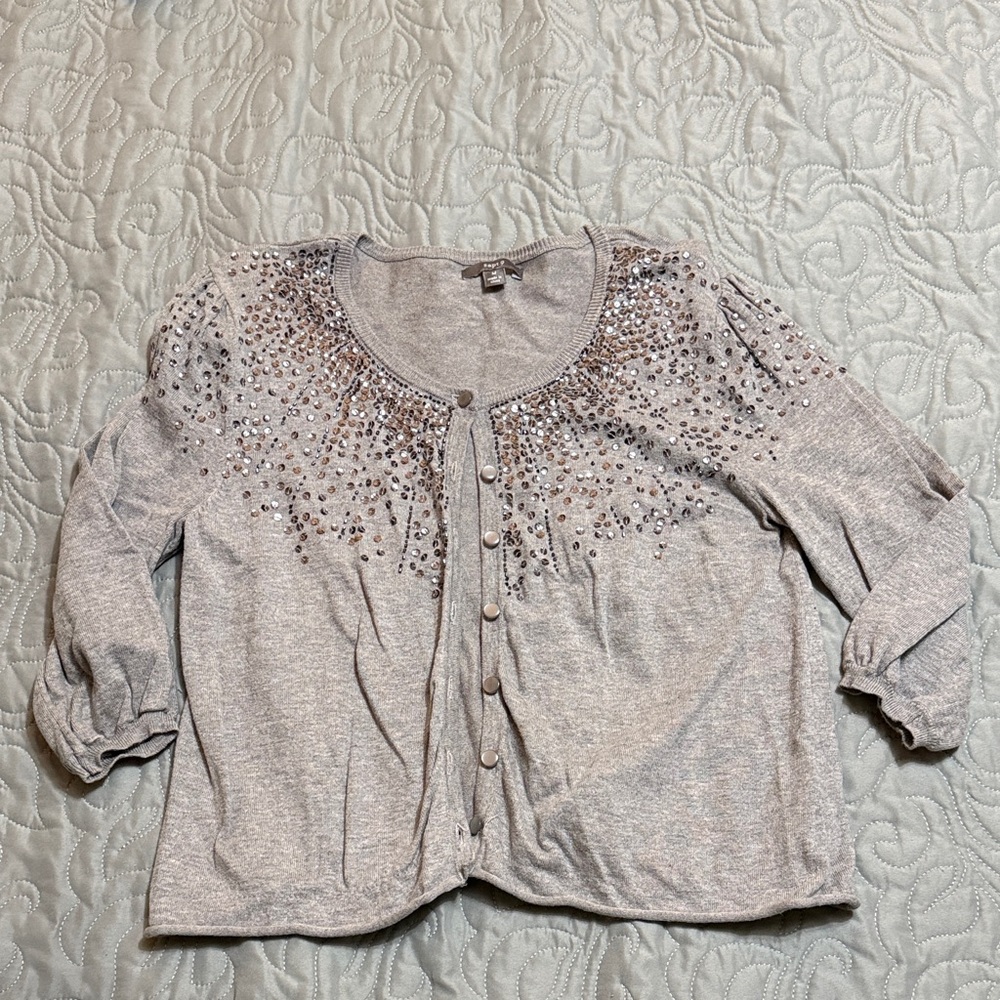 Apt. 9 Silver Button Down Shirt with Embellishments